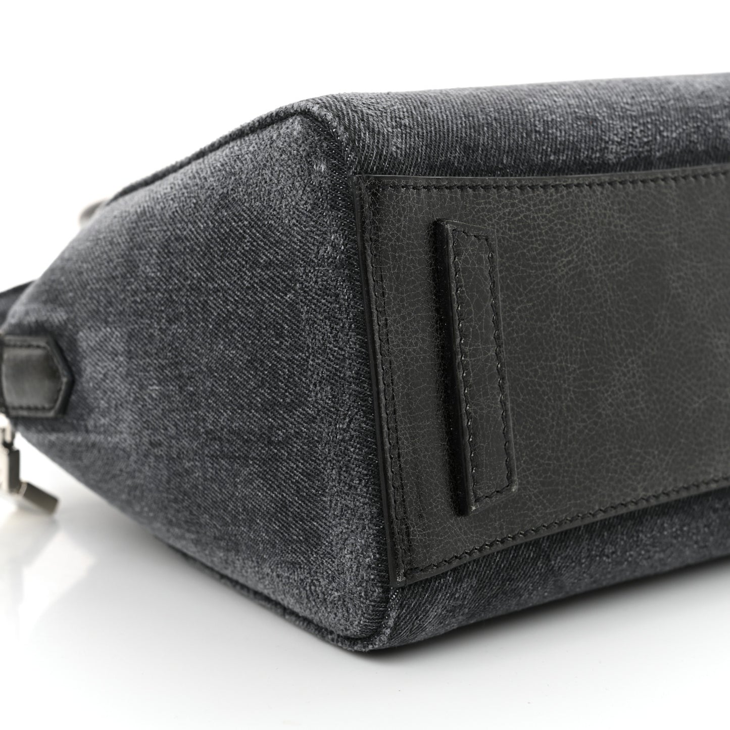 Washed Denim Mini Antigona Shoulder Bag Black