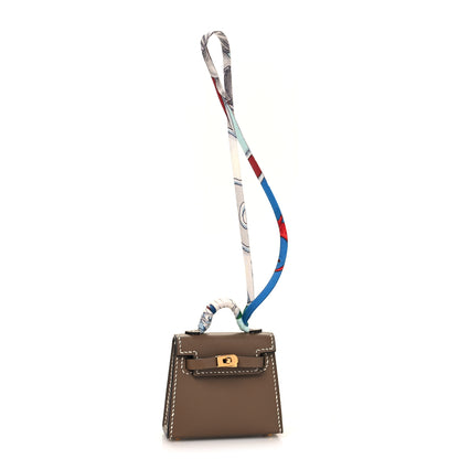 Hermes Tadelakt Mini Kelly Twilly Bag Charm Etoupe 1 of 5