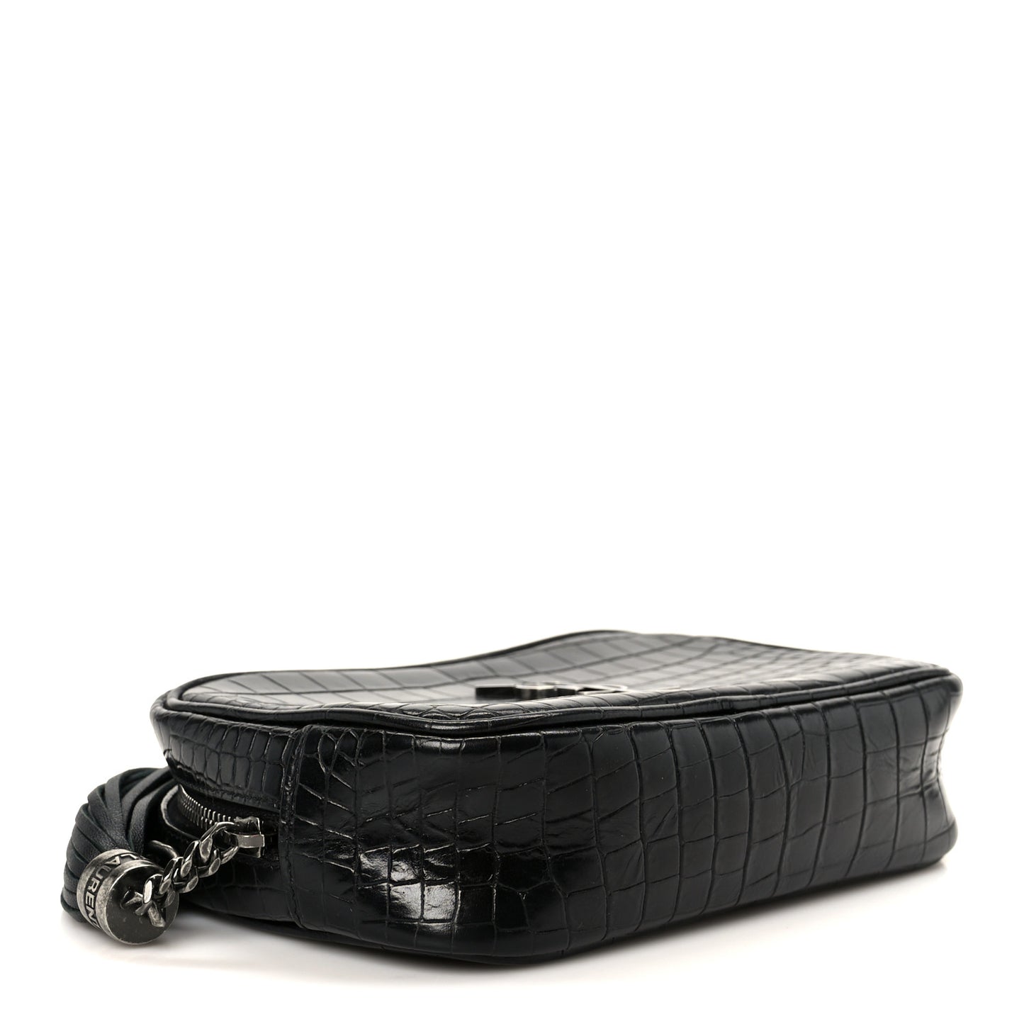 Calfskin Crocodile Embossed Monogram Mini Lou Camera Bag Black