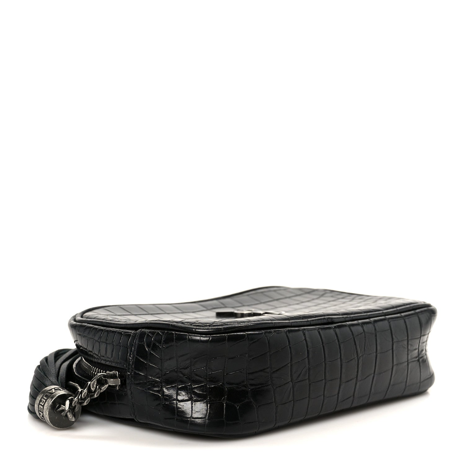 Saint Laurent Calfskin Crocodile Embossed Monogram Mini Lou Camera Bag Black 4 of 11