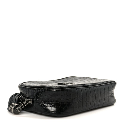 Saint Laurent Calfskin Crocodile Embossed Monogram Mini Lou Camera Bag Black 4 of 11