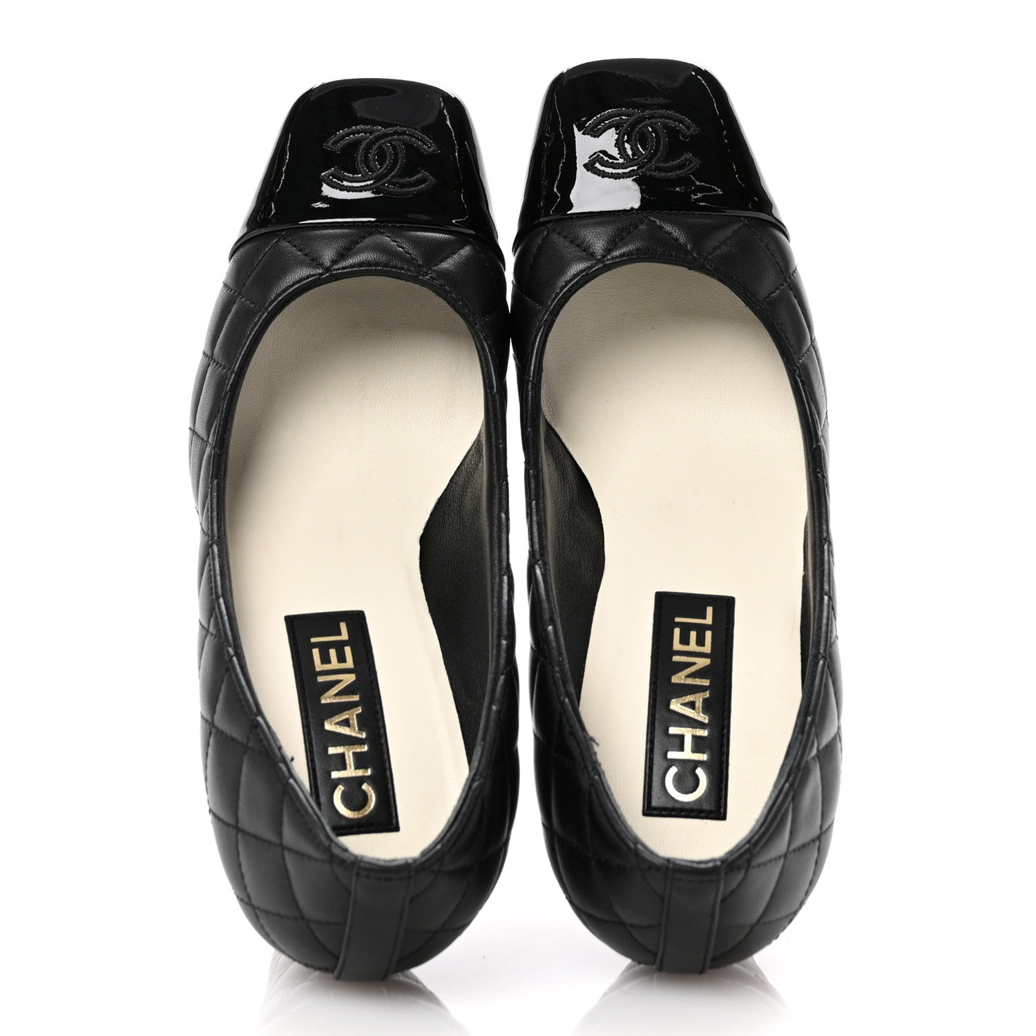 Chanel Lambskin Patent Quilted CC Cap Toe Pumps 38 Black 2 of 11