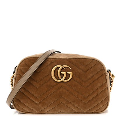 Gucci Velvet Matelasse Small GG Marmont Chain Shoulder Bag Taupe 1 of 10