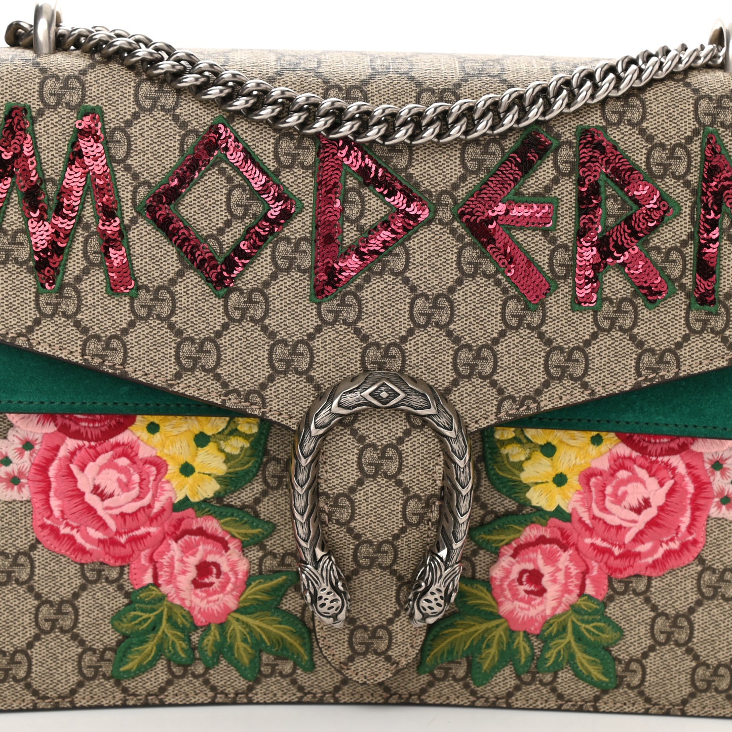 GG Supreme Monogram Embroidered Medium Dionysus Shoulder Bag Emerald
