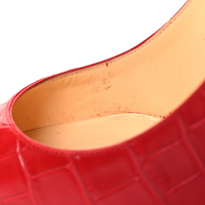 Christian Louboutin Calfskin Crocodile Embossed Kate 100 Pumps 38 Red 8 of 9