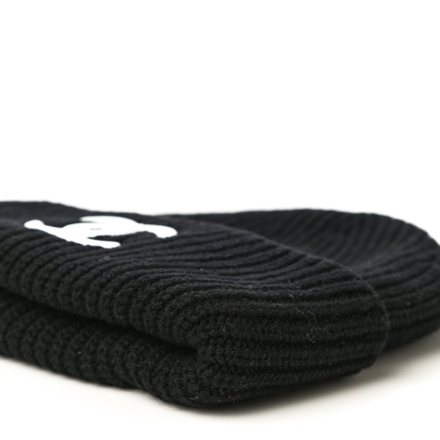 Wool Cashmere CC Beanie Hat Black White
