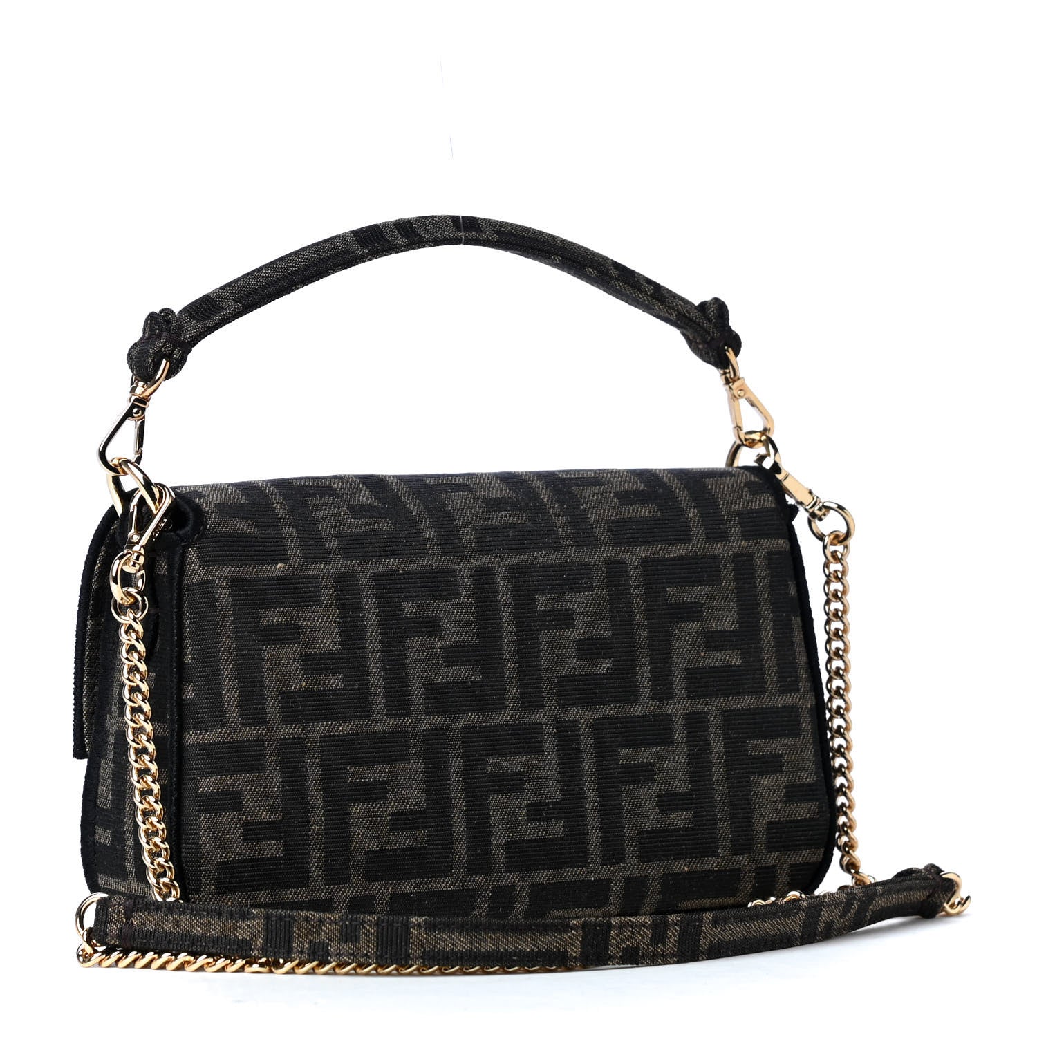 Fendi Fabric Jacquard FF 1974 Mini Baguette Tobacco Moro Black 3 of 8