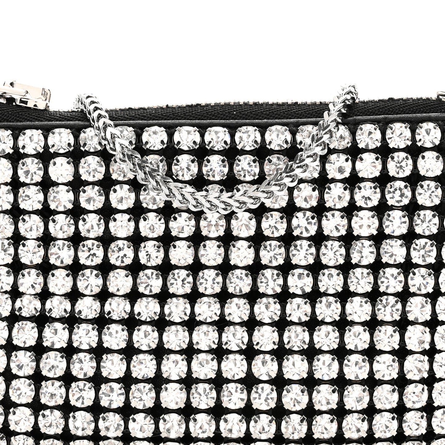 Mesh Crystal Rhinestone Nano Heiress Shoulder Bag Black Silver