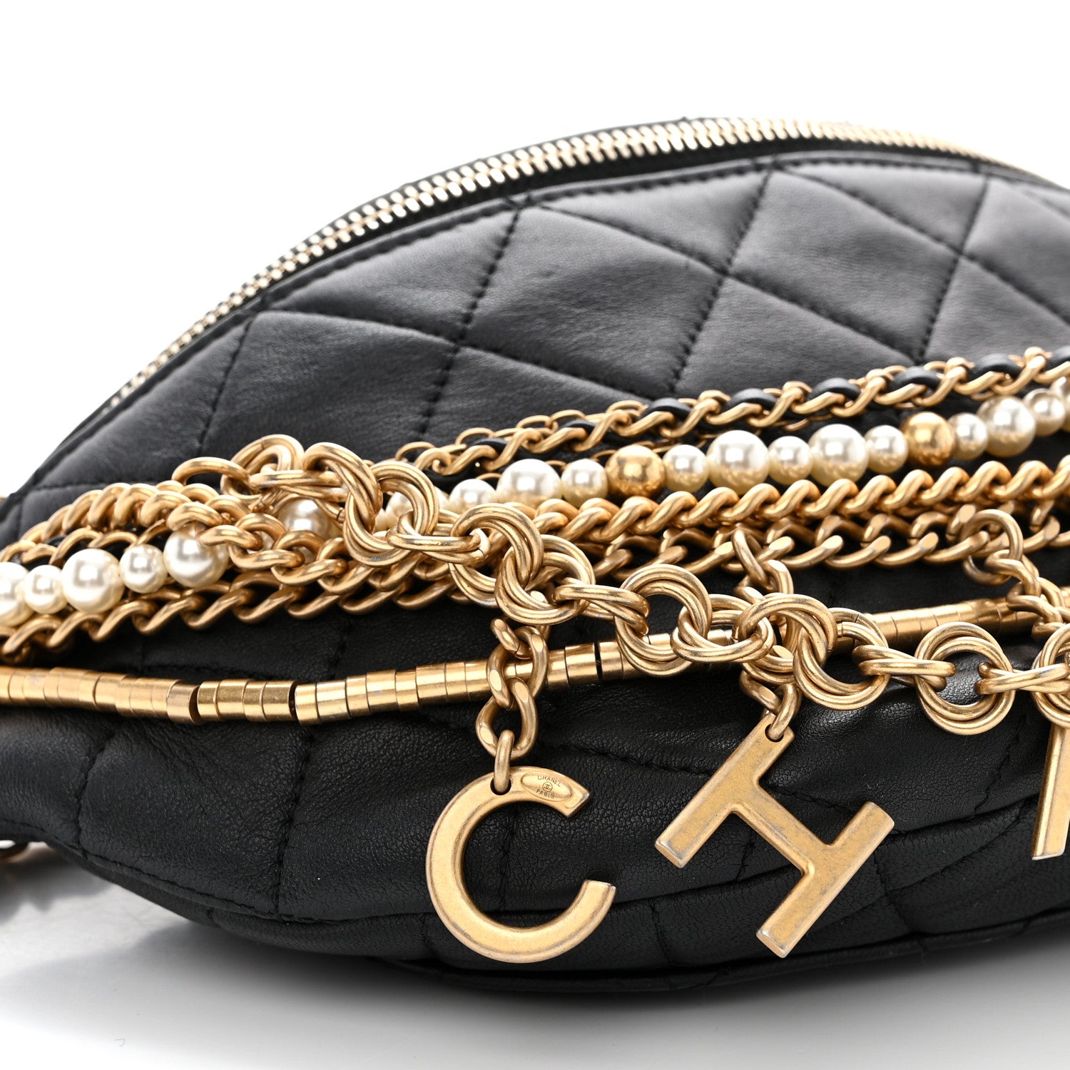 Chanel Lambskin Quilted All About Chains Waist Belt Bag Black 9 of 10