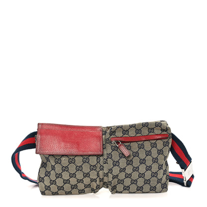 Gucci GG Monogram Web Double Pocket Belt Bag Navy Red 1 of 12