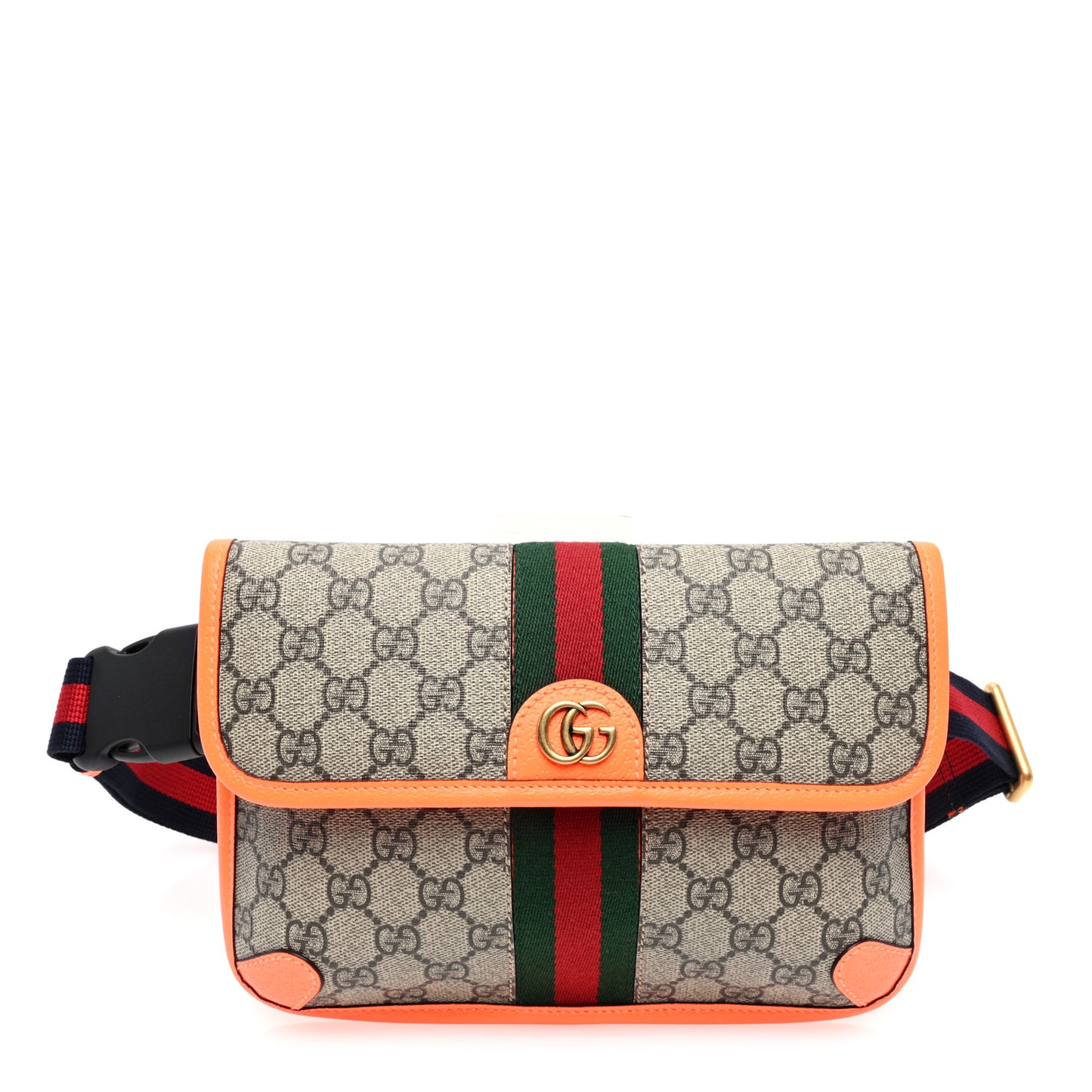 GG Supreme Monogram Web Small Ophidia Belt Bag Beige Ebony Orange