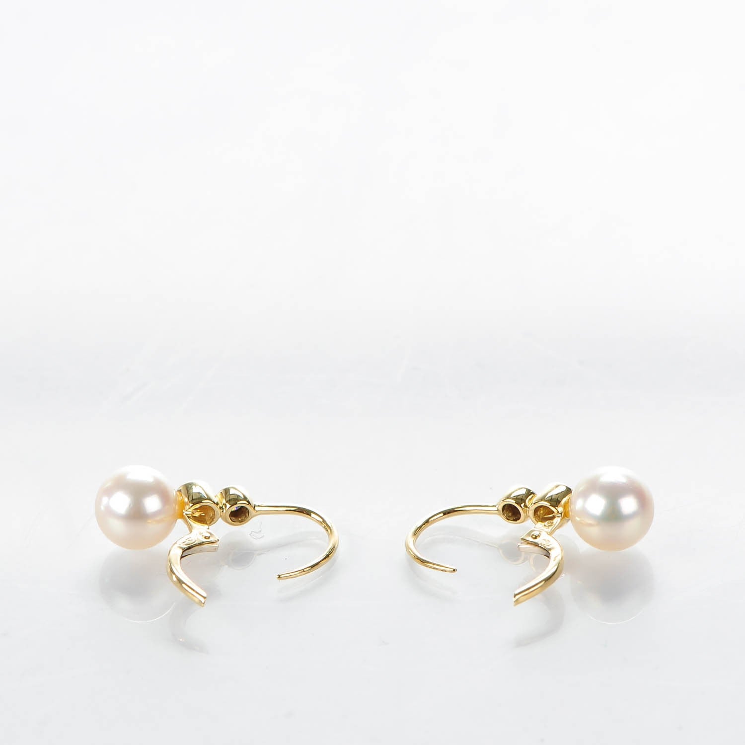 Mikimoto 18K Yellow Gold Diamond 7.5mm Pearl Drop Earrings 5 of 5
