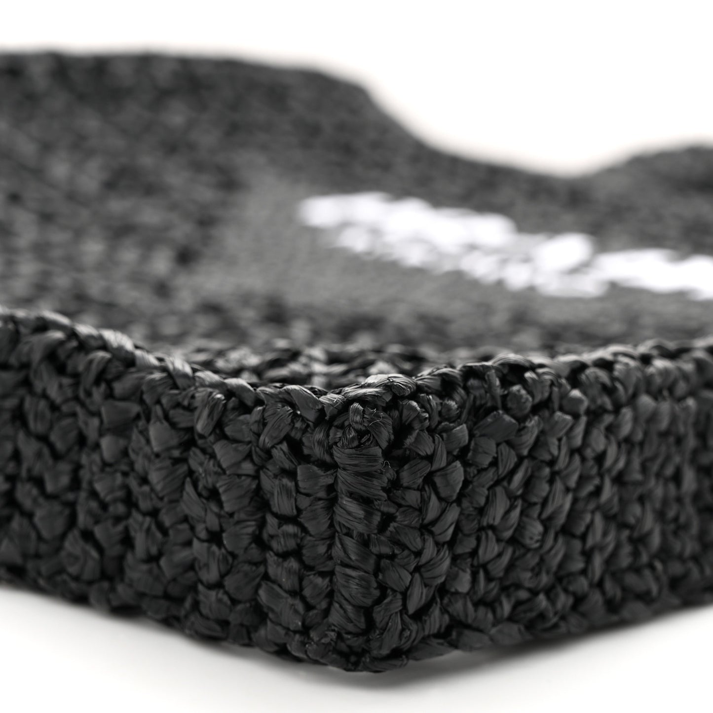 Yarn Raffia Effect Crochet Logo Embroidered Tote Bag Black