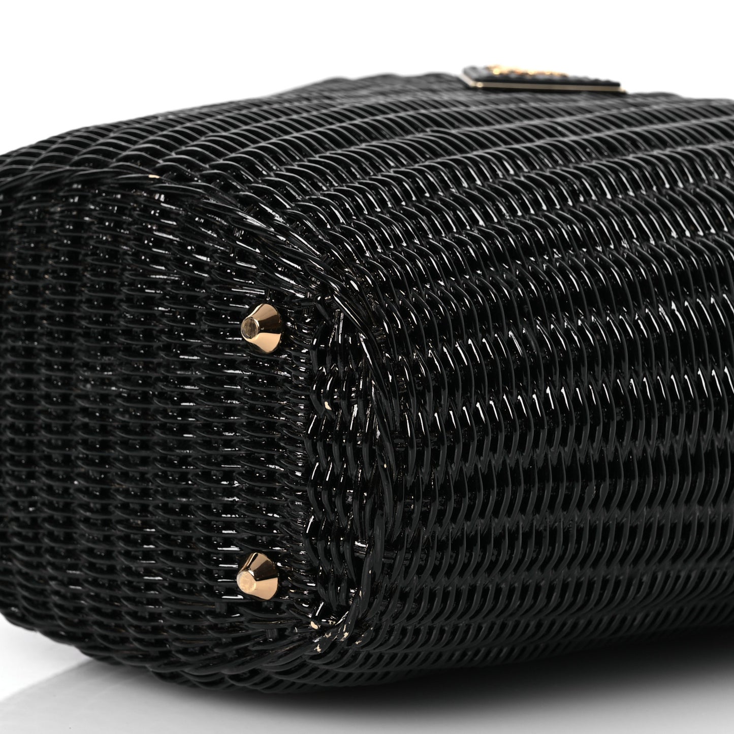 Wicker Canvas Shoulder Bag Black