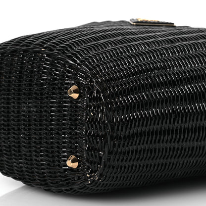 Prada Wicker Canvas Shoulder Bag Black 12 of 16