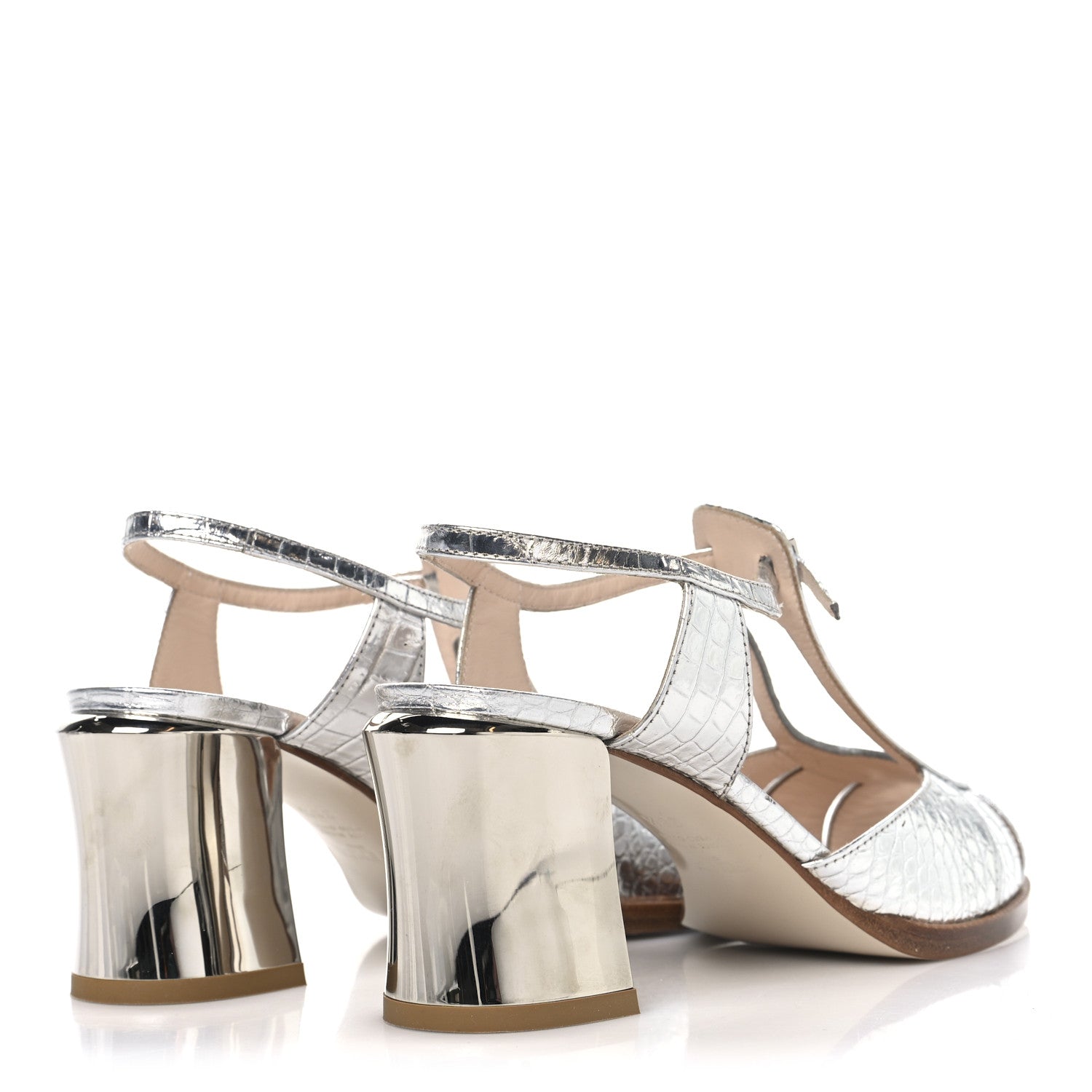 Fendi Metallic Chameleon Block Heel Pumps 38.5 Silver 5 of 8