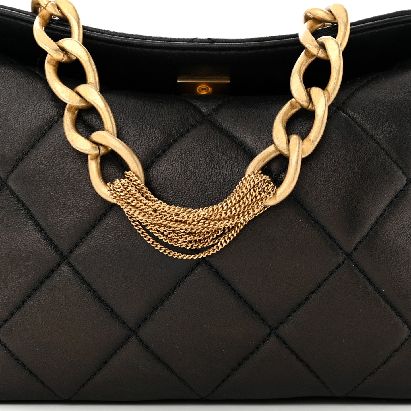 Lambskin Quilted Small CC Chain Hobo Black