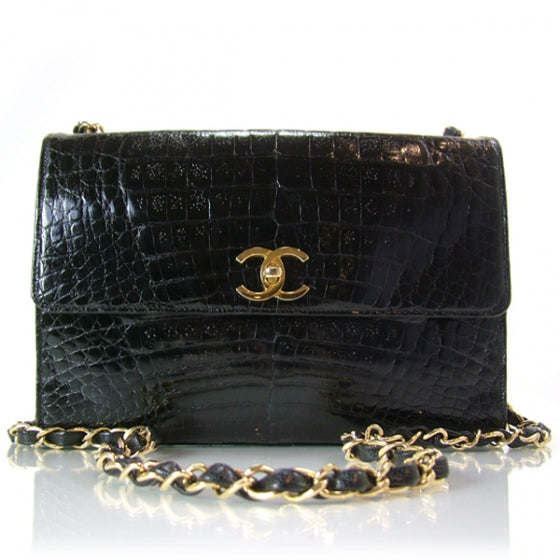 Chanel Vintage Alligator Jumbo Flap Black 1 of 10