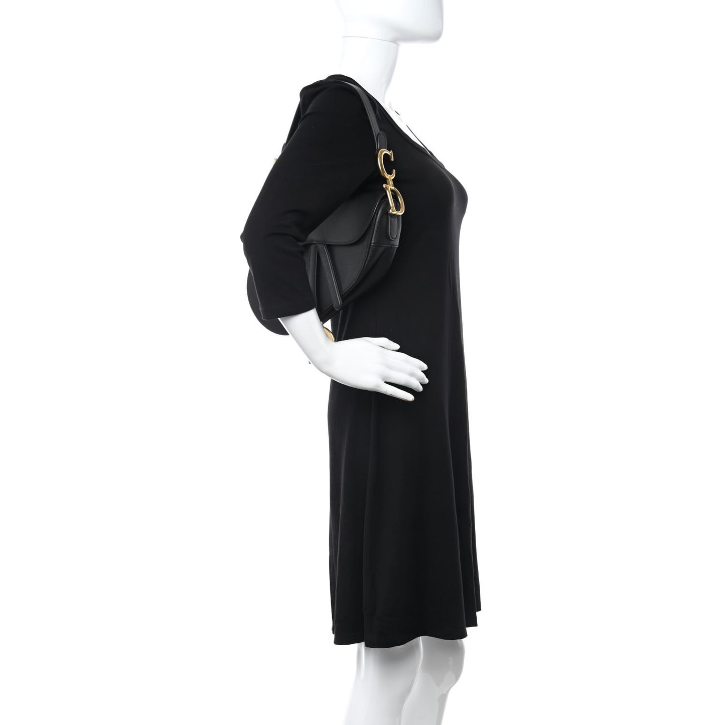 Grained Calfskin Mini Saddle Bag With Strap Black