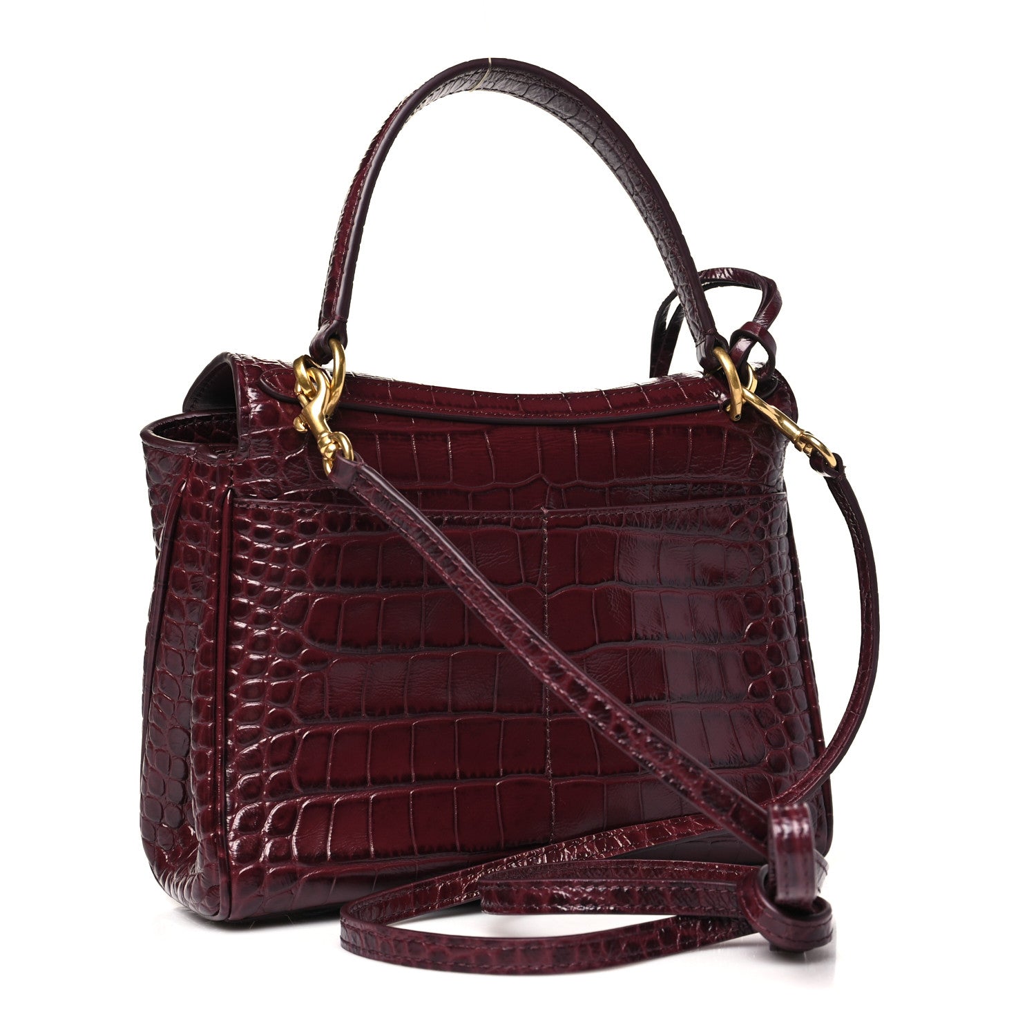 Balenciaga Shiny Calfskin Crocodile Embossed Mini Rodeo Top Handle Handbag Dark Burgundy 3 of 10