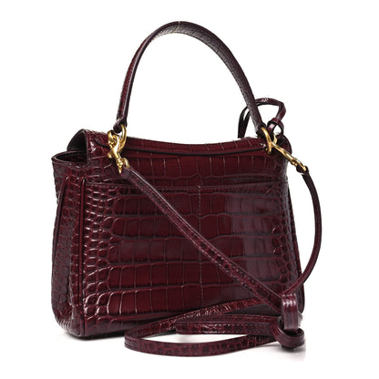 Balenciaga Shiny Calfskin Crocodile Embossed Mini Rodeo Top Handle Handbag Dark Burgundy 3 of 10