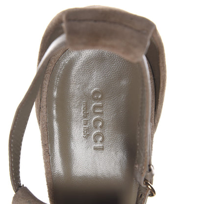 Gucci Suede Fringe Bow T-Strap High Heel Sandals 9.5 Beige 9 of 11