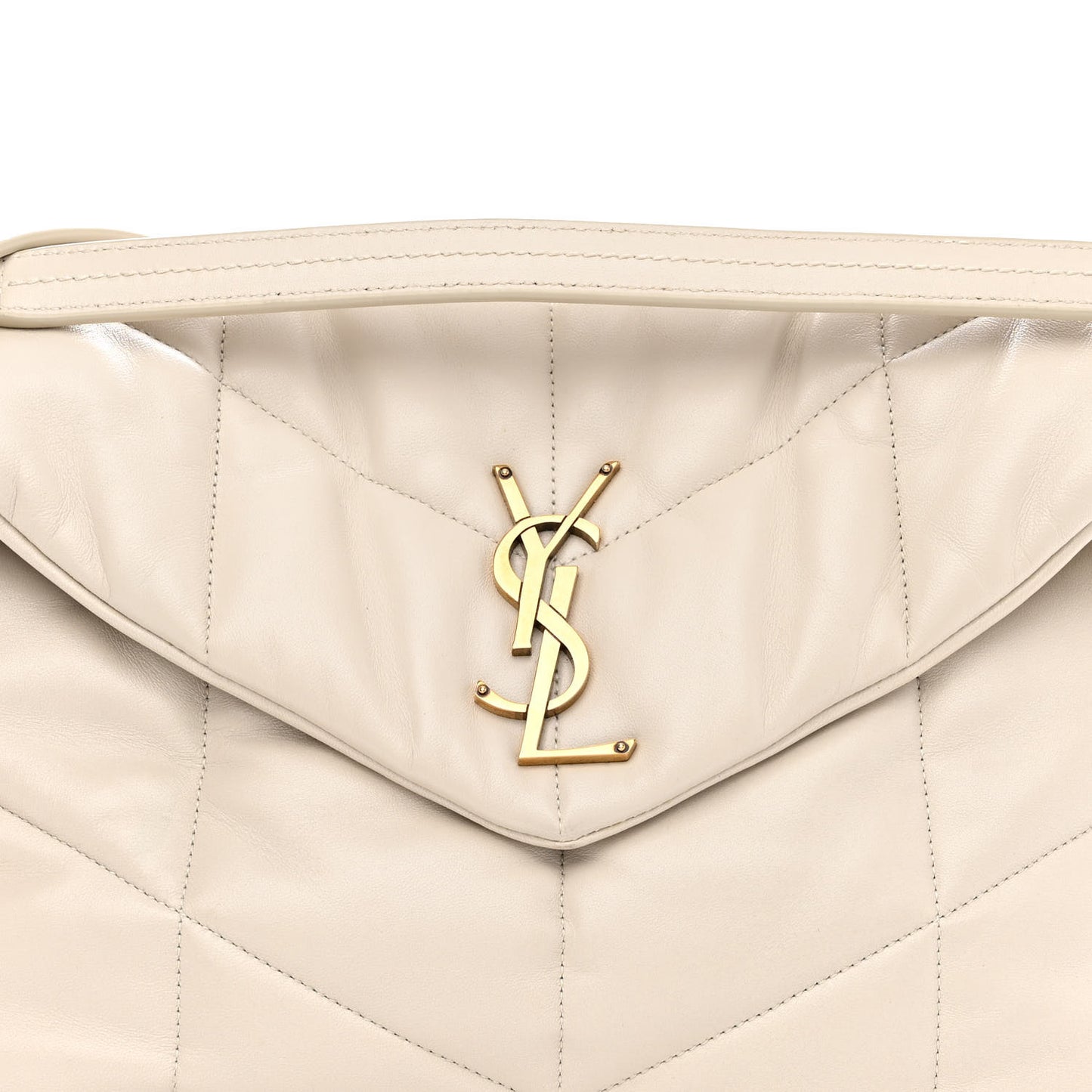Lambskin Quilted Medium Loulou Puffer Monogram Chain Satchel Crema Soft