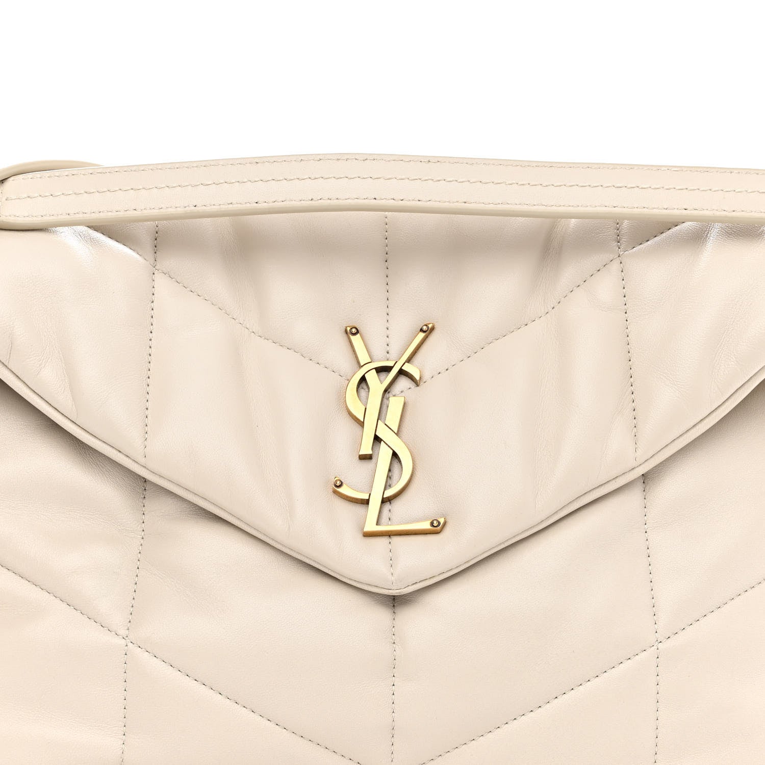 Saint Laurent Lambskin Quilted Medium Loulou Puffer Monogram Chain Satchel Crema Soft 8 of 13