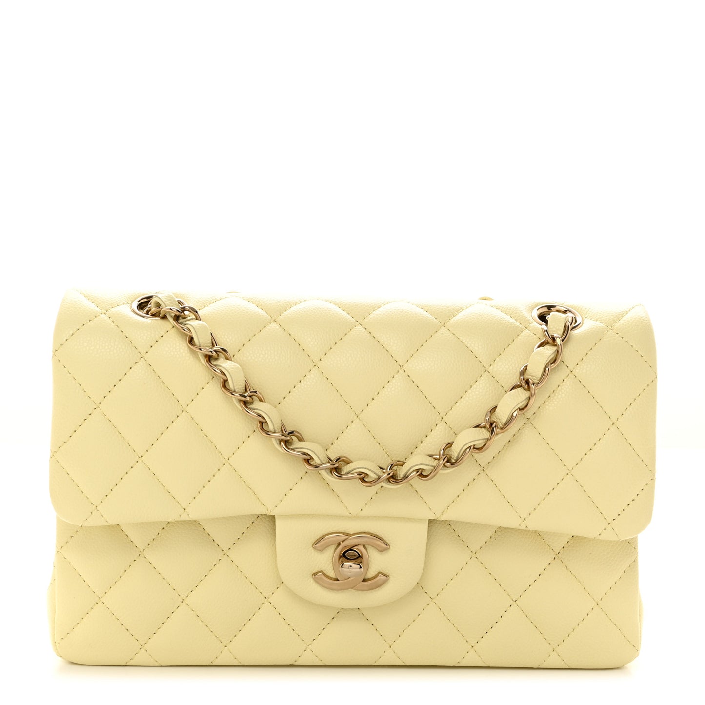 Caviar Quilted Small Double Flap Light Yellow