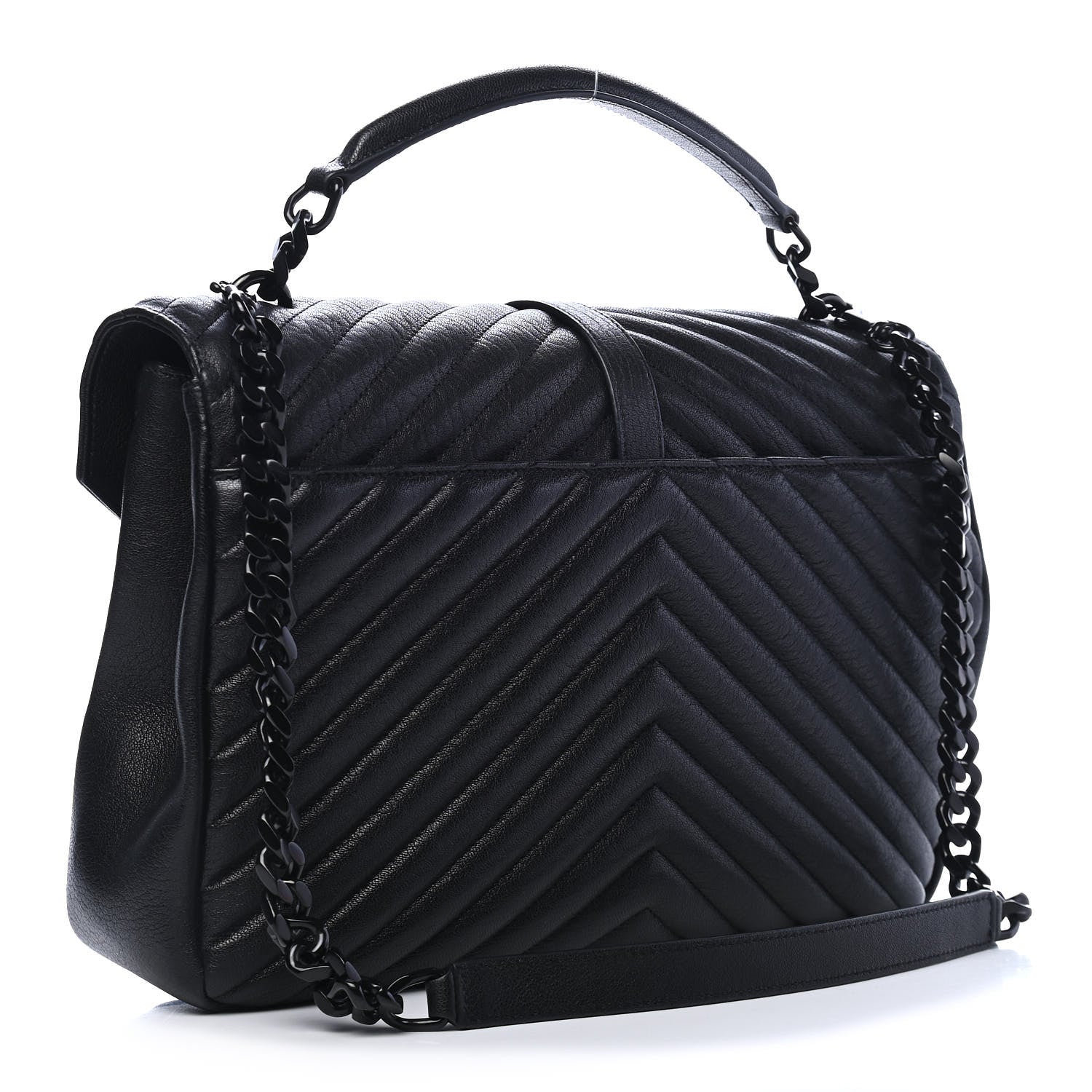 Saint Laurent Sheepskin Matelasse Chevron Monogram Monochrome Large College Satchel Black 3 of 9