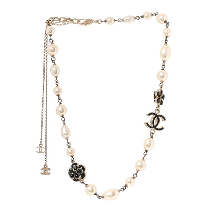 Chanel Pearl Enamel CC Camellia Short Necklace Black 1 of 4