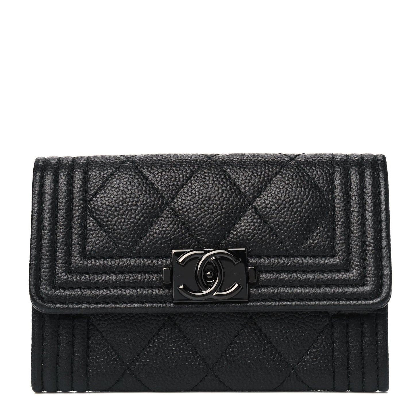 Caviar Quilted Boy Flap Card Holder So Black