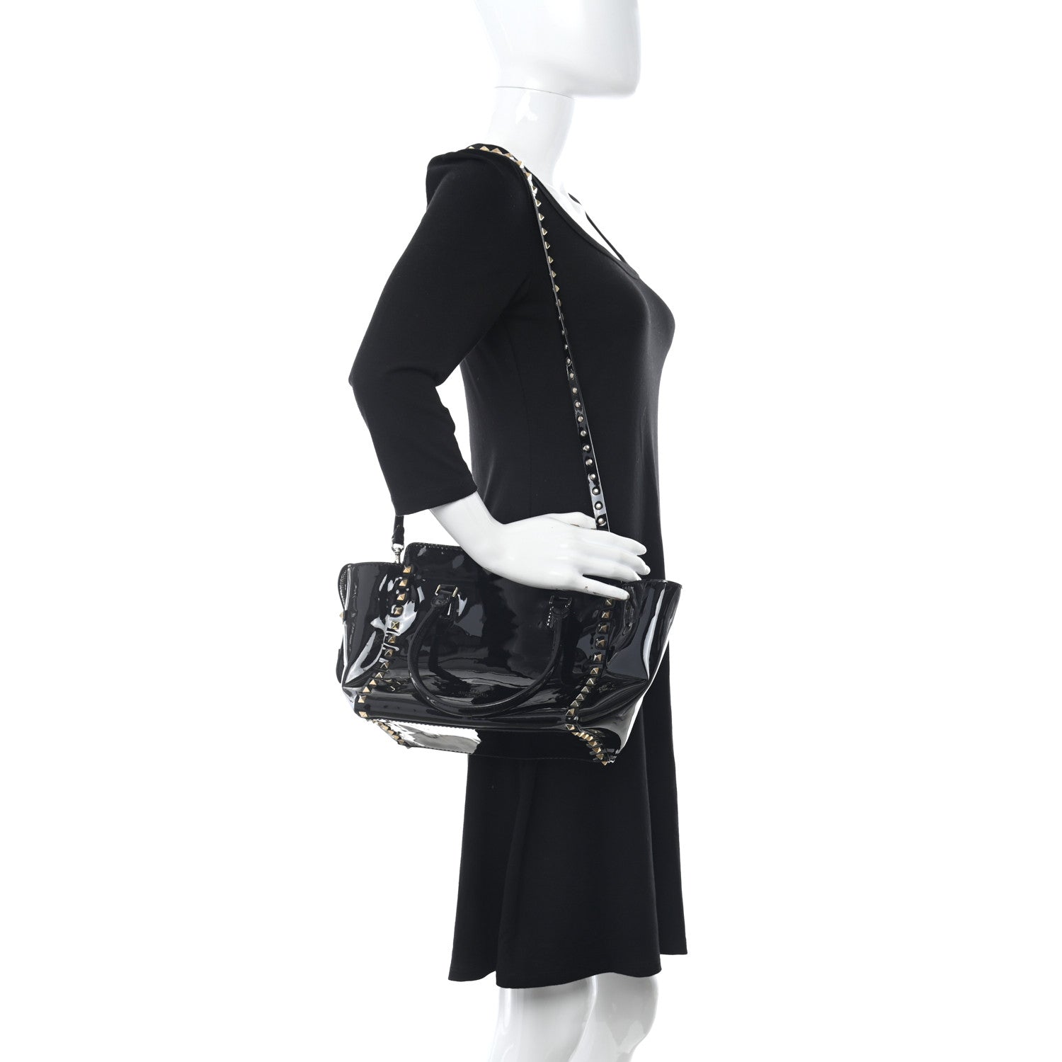 Valentino Garavani Patent Small Rockstud Double Handle Tote Black 2 of 11