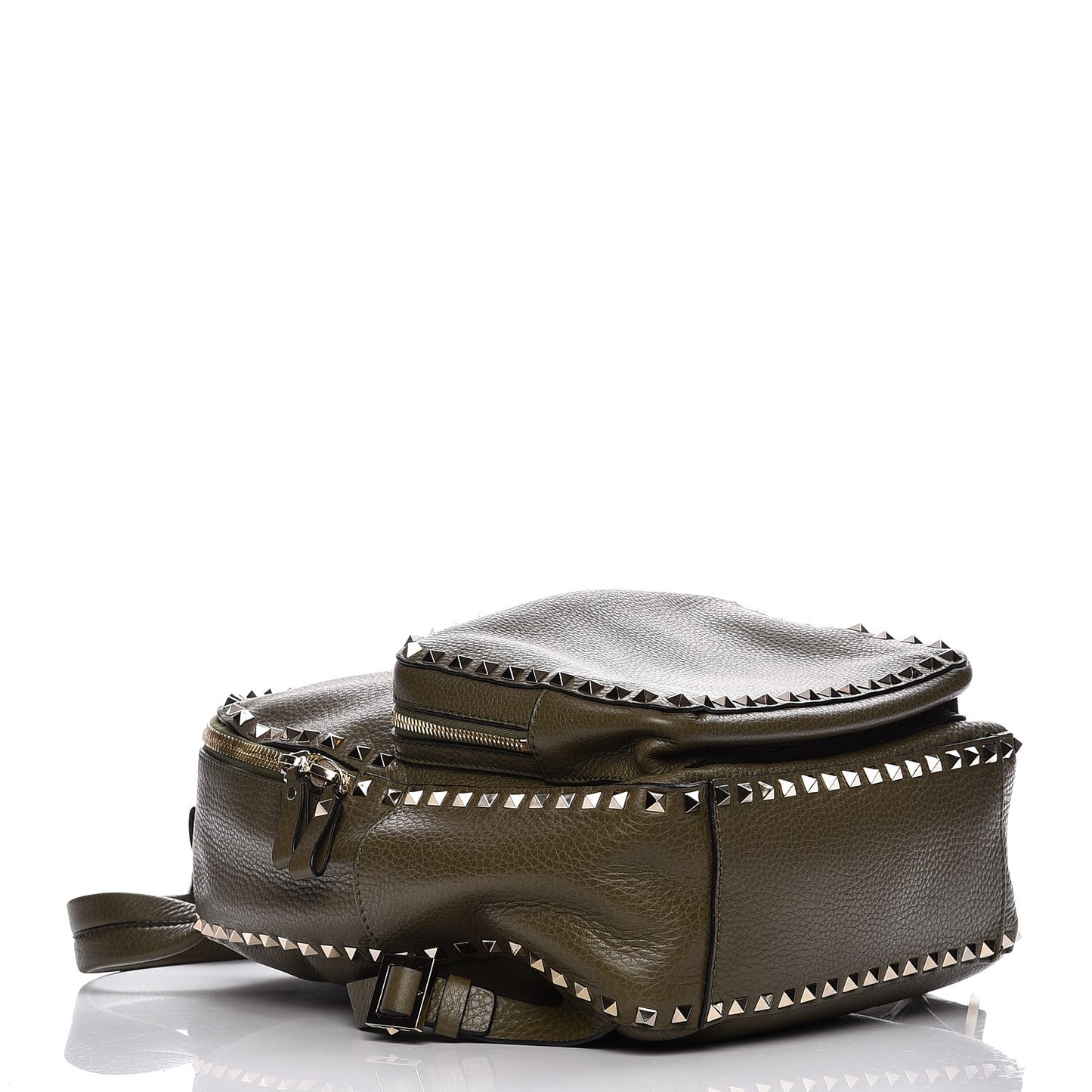 Grained Calfskin Medium Rockstud Backpack Army Green