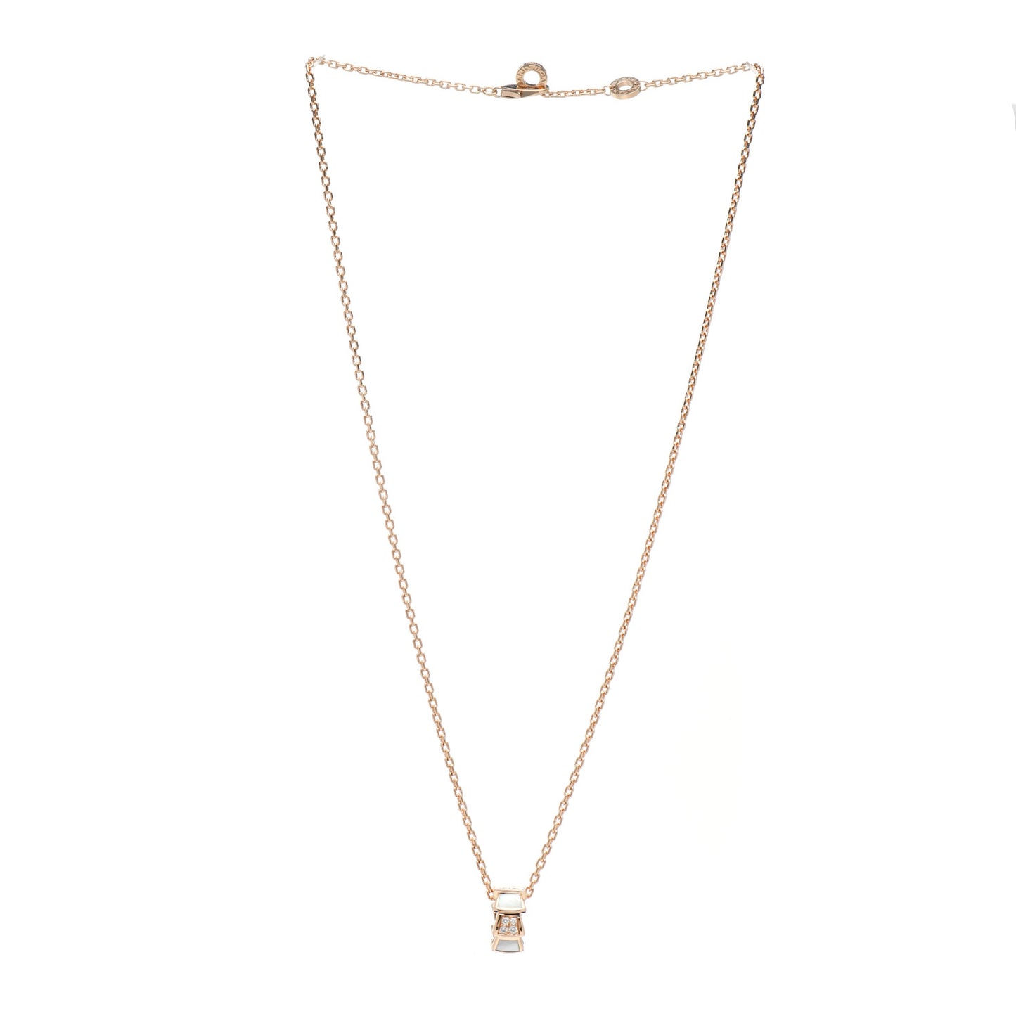 18K Rose Gold Diamond Mother of Pearl Serpenti Viper Pendant Necklace