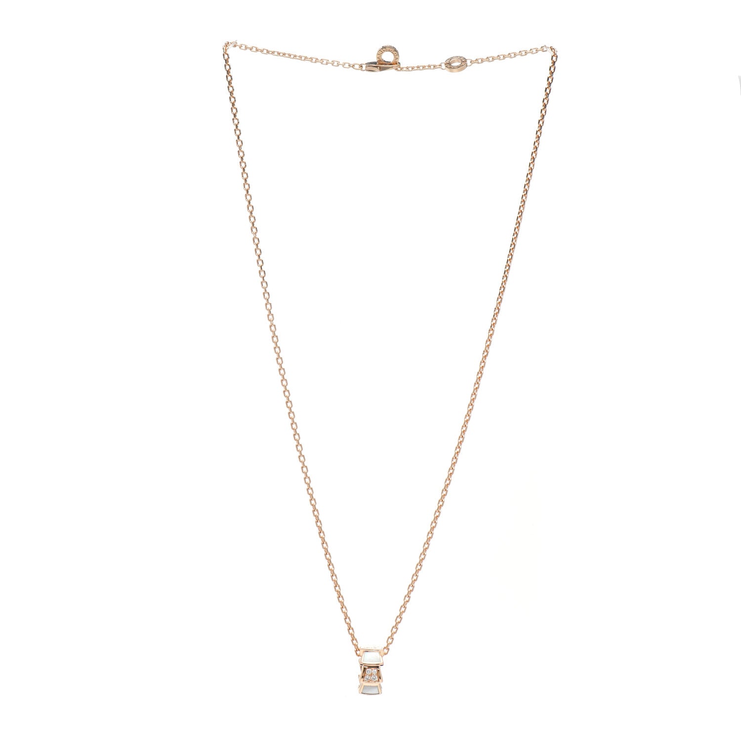 Bulgari 18K Rose Gold Diamond Mother of Pearl Serpenti Viper Pendant Necklace 3 of 5