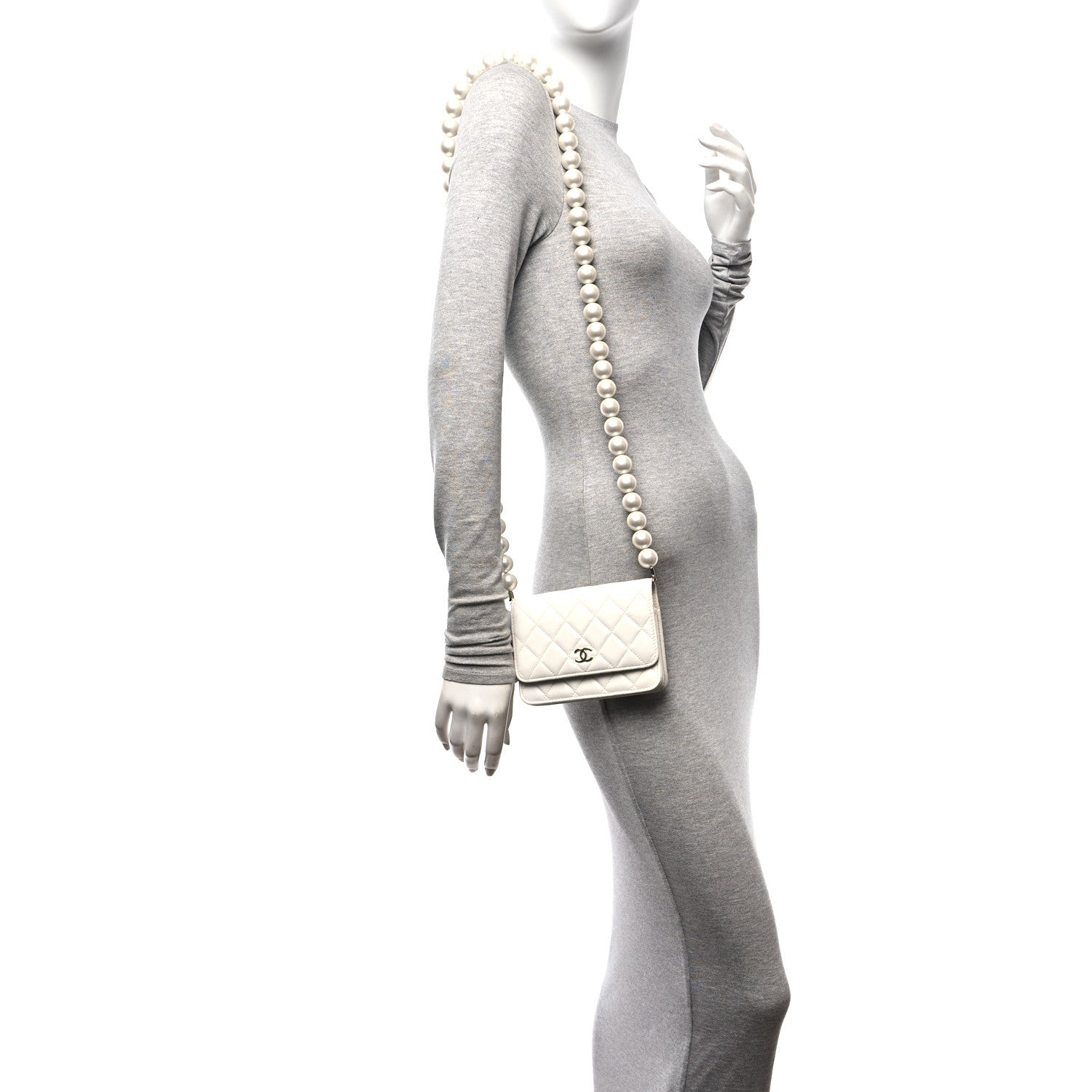 Chanel Calfskin Quilted Mini Maxi Pearls Wallet On Chain WOC White 2 of 12
