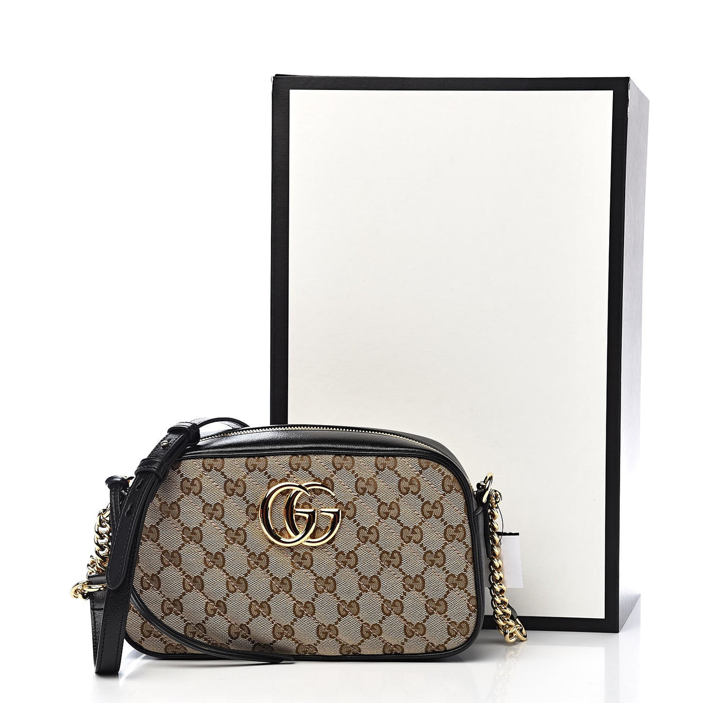 Monogram Matelasse Diagonal Small GG Marmont Chain Shoulder Bag Beige Black