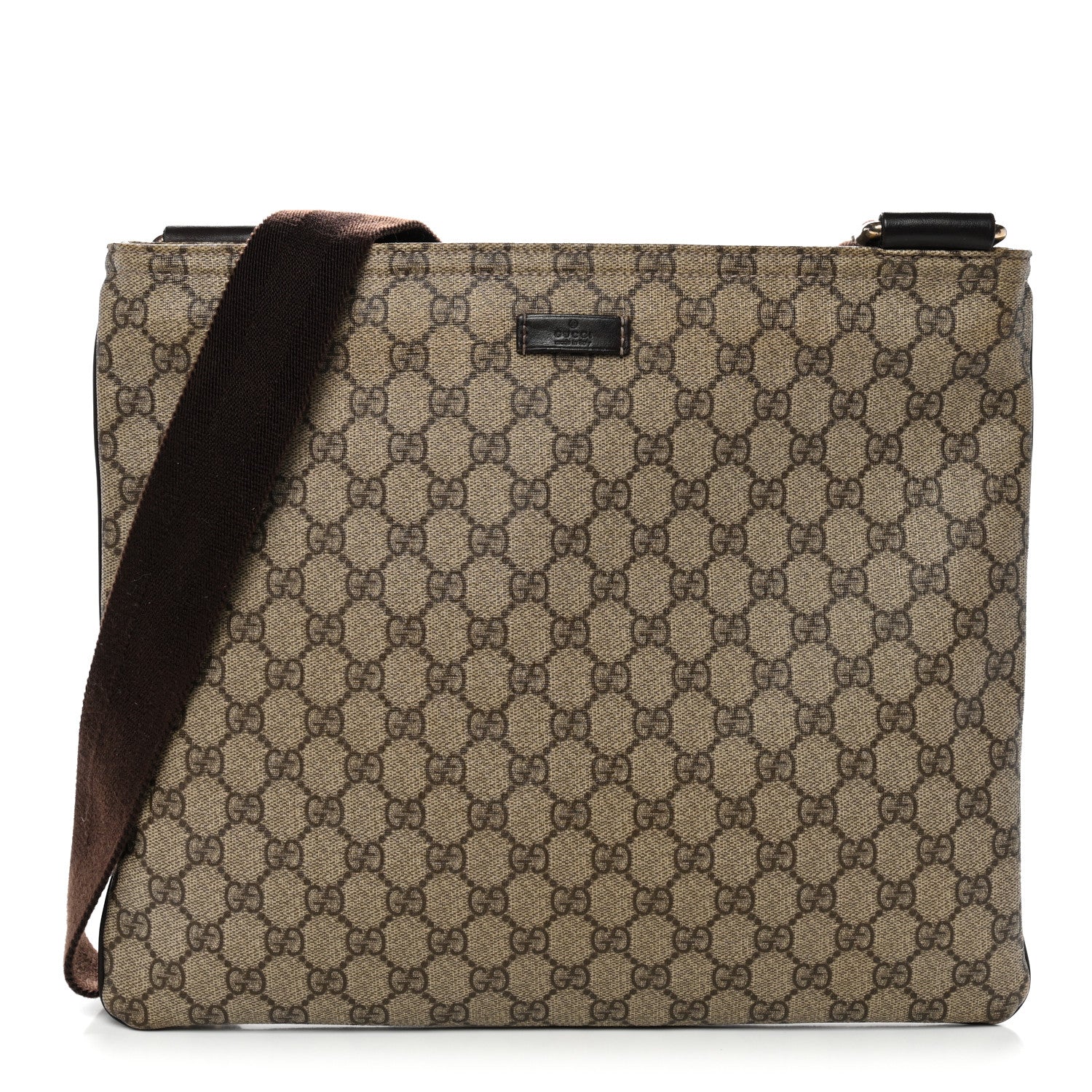 Gucci GG Supreme Monogram Medium Flat Messenger Bag Dark Brown 1 of 12