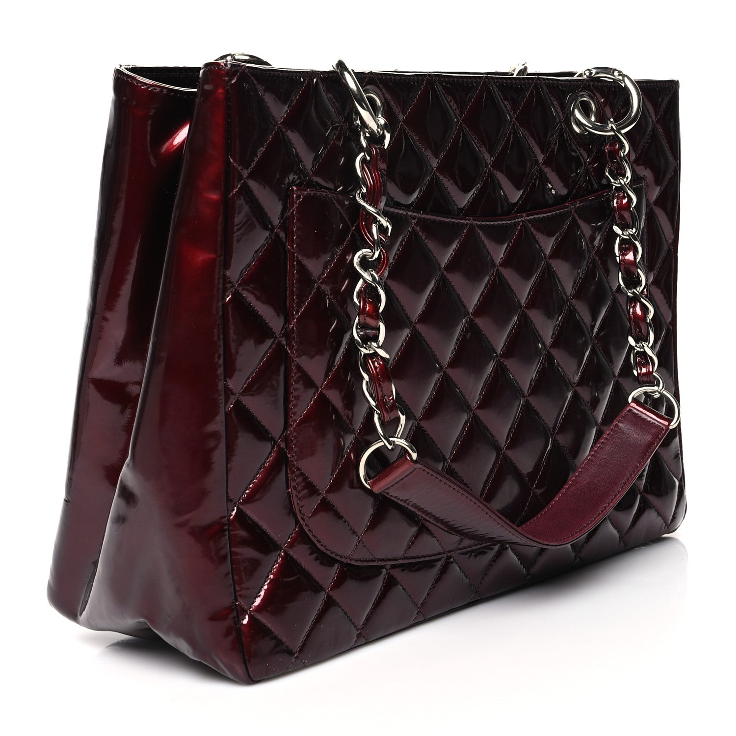 Chanel Patent Quilted Grand Shopping Tote GST Dark Bordeaux 3 of 11
