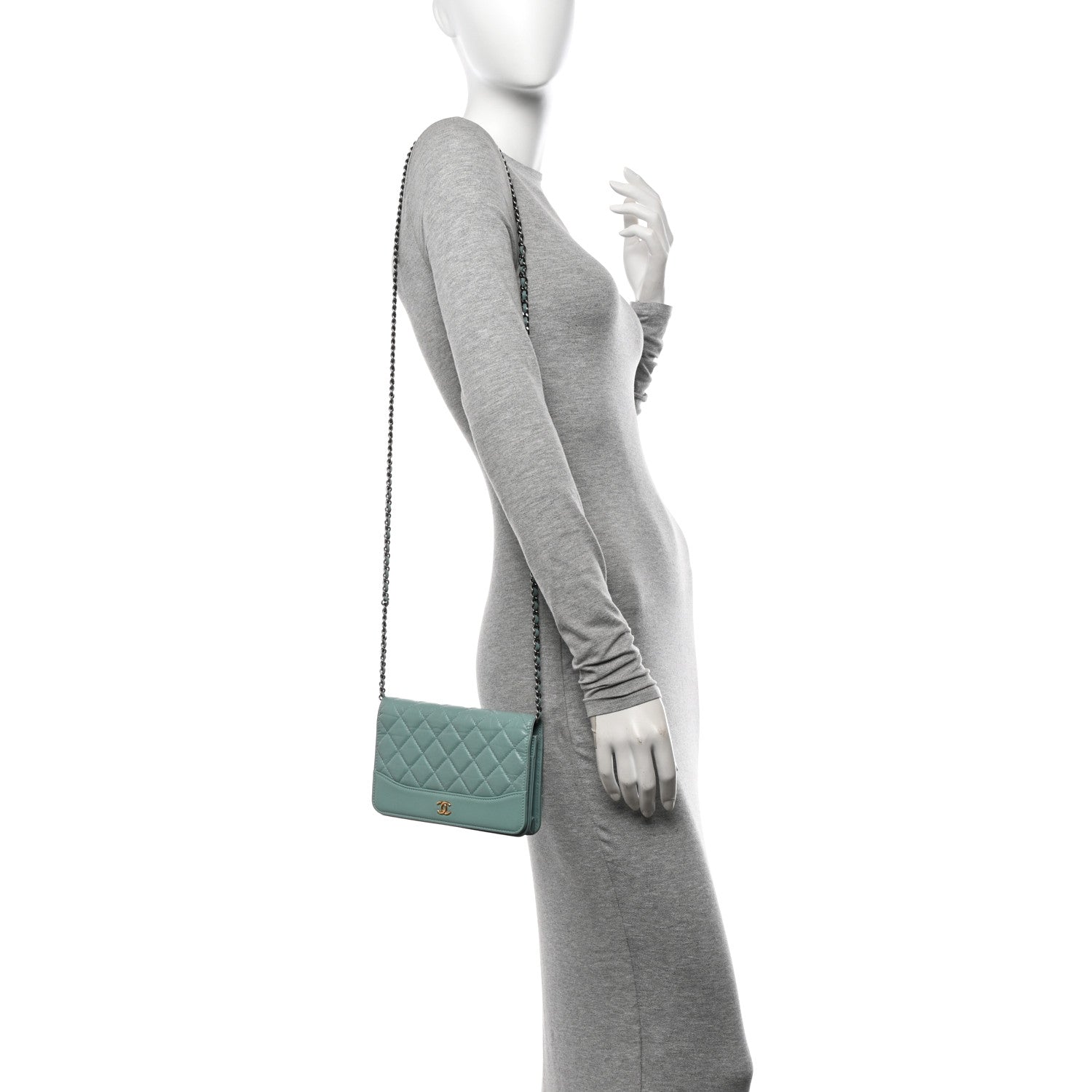 Chanel Aged Calfskin Quilted Gabrielle Wallet On Chain WOC Light Blue 2 of 12