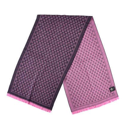 Gucci Wool GG Monogram Reversible New Sten Fringe Scarf Midnight Blue Pink 3 of 5