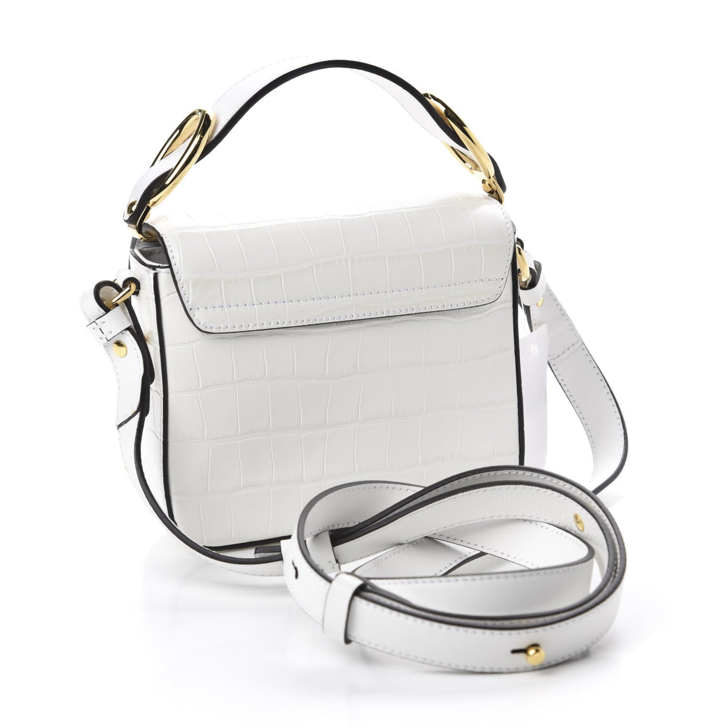 Calfskin Crocodile Embossed Mini C Double Carry Brilliant White