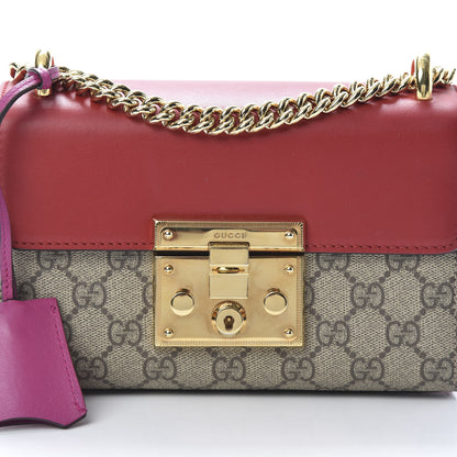 Gucci GG Supreme Monogram Calfskin Small Padlock Shoulder Bag Beige Hibiscus Red New Rosette 8 of 12