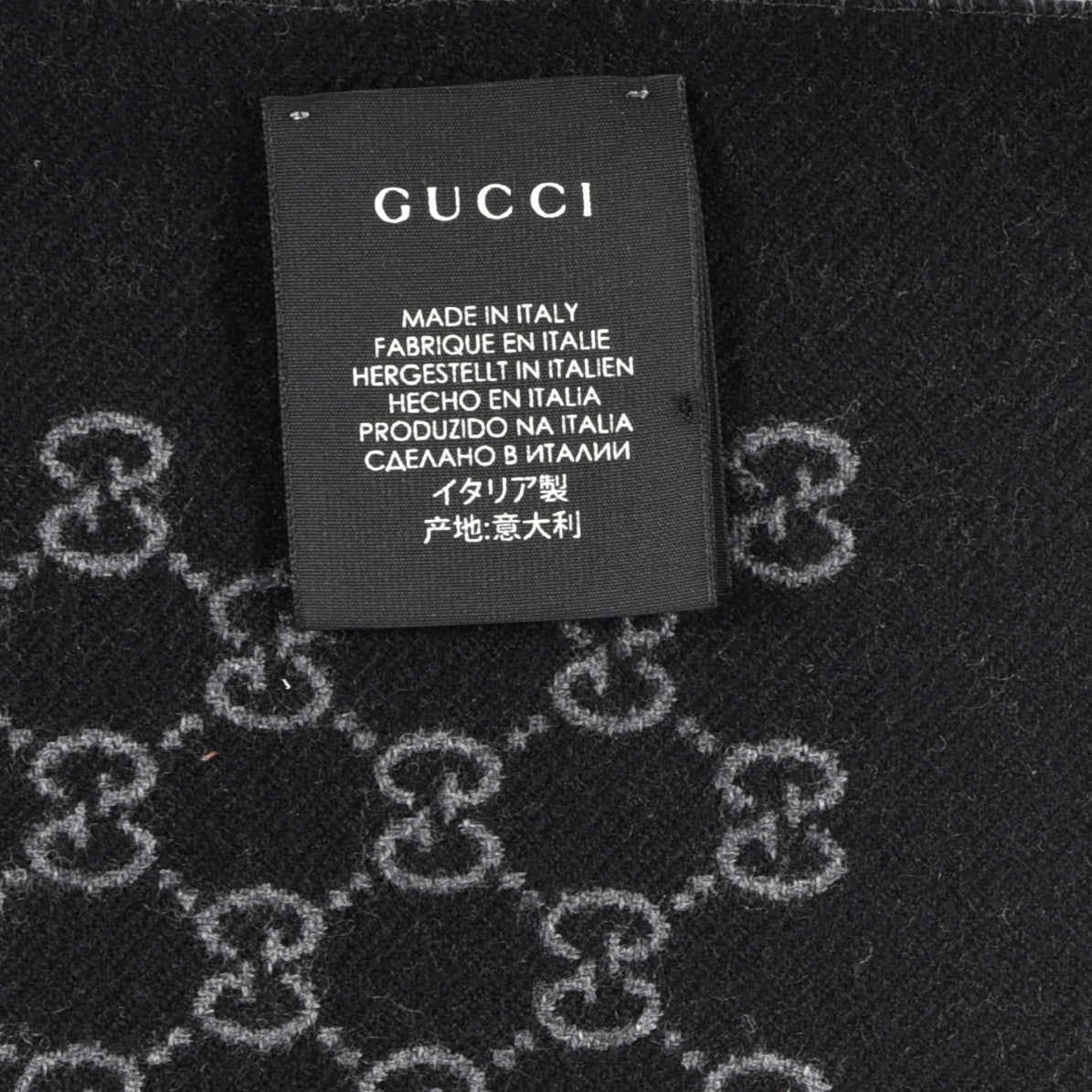 Gucci Wool Monogram Fringe Scarf Anthracite Black 4 of 4