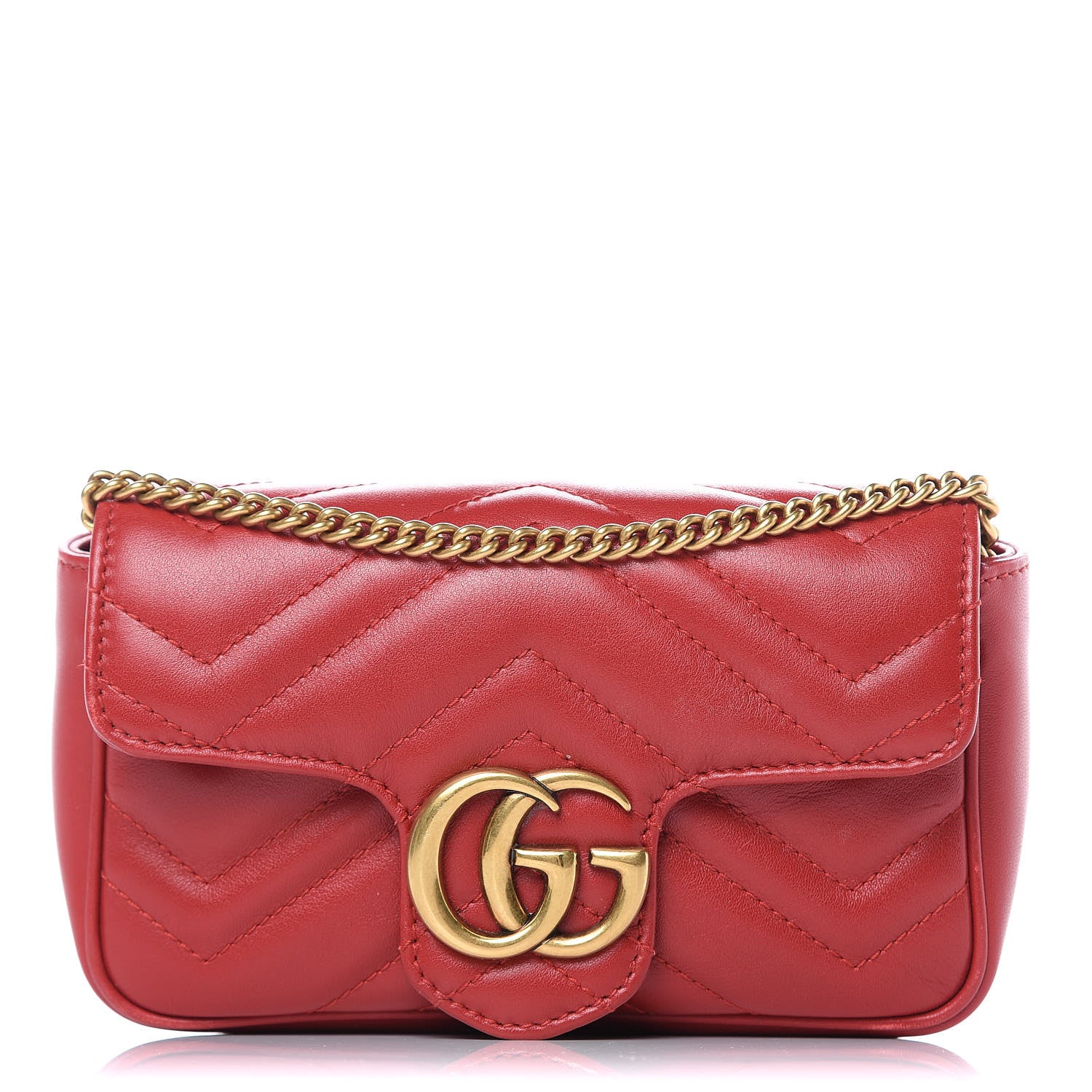 Gucci Calfskin Matelasse Super Mini GG Marmont Shoulder Bag Hibiscus Red 1 of 11