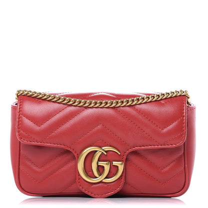 Gucci Calfskin Matelasse Super Mini GG Marmont Shoulder Bag Hibiscus Red 1 of 11