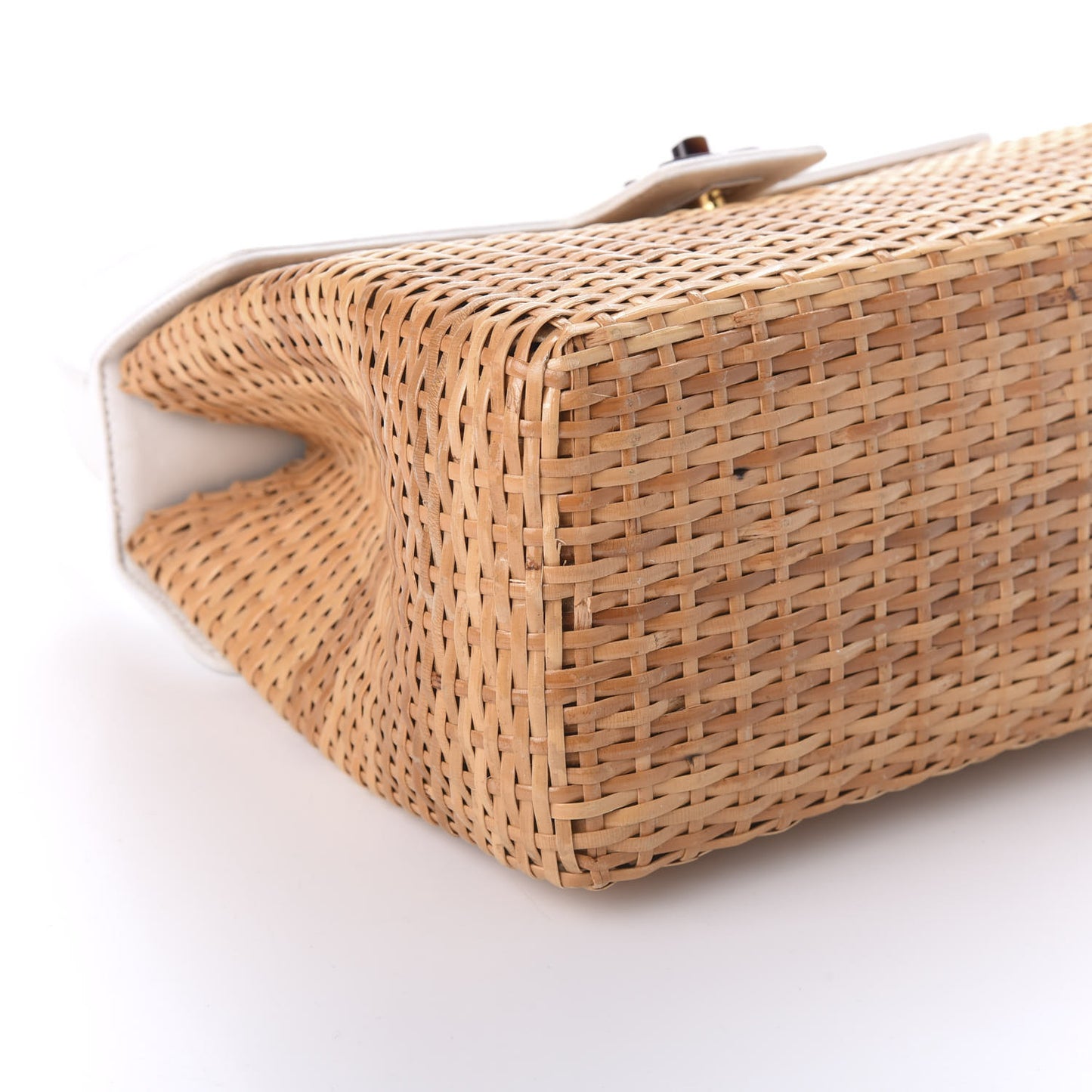 Calfskin Rattan Basket Flap Shoulder Bag White