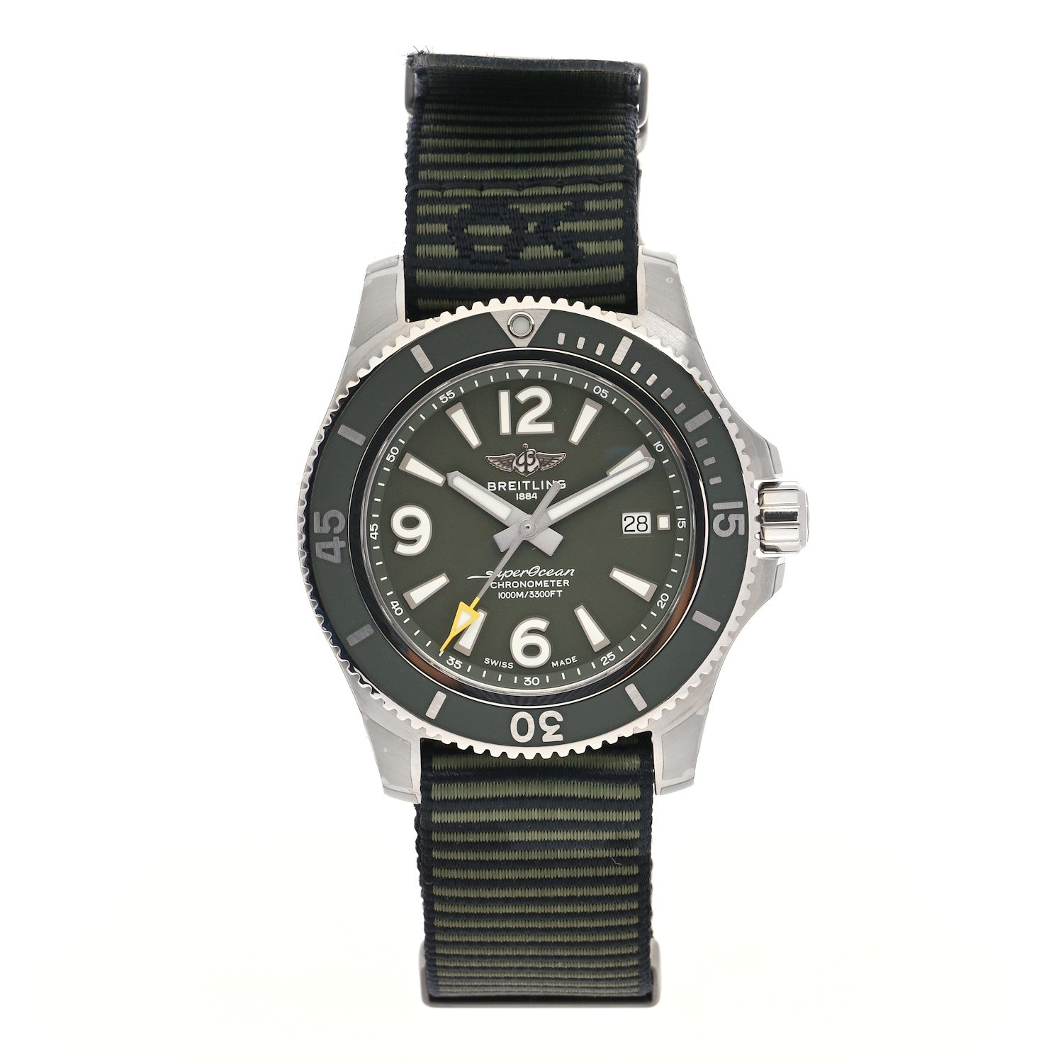 Breitling Stainless Steel Nylon 44mm Super Ocean Chronometer Automatic Watch Green A17367 1 of 5