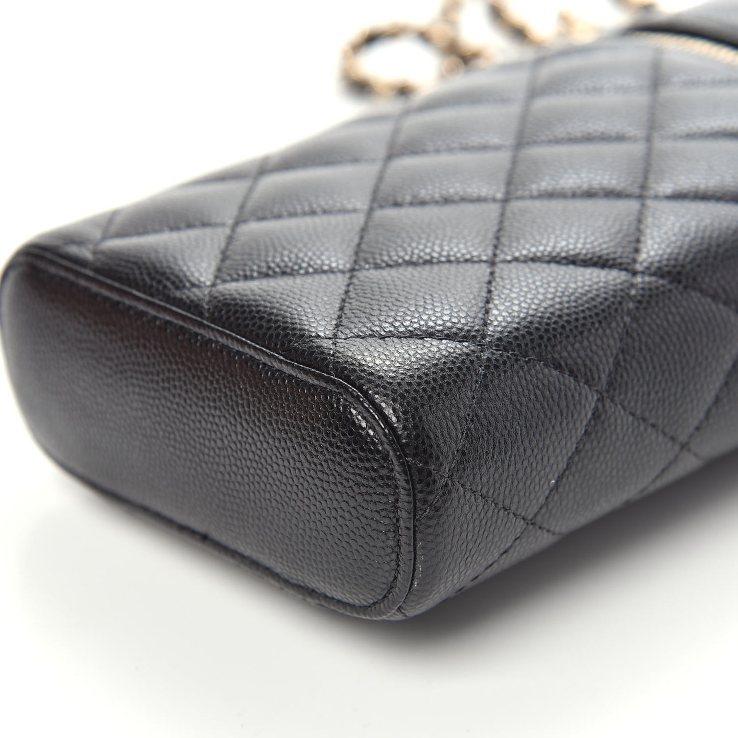 Caviar Quilted Phone Holder With Chain Black